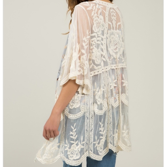 Boho Themed Kimono Style Cardigan Natural Color - Picture 3 of 7